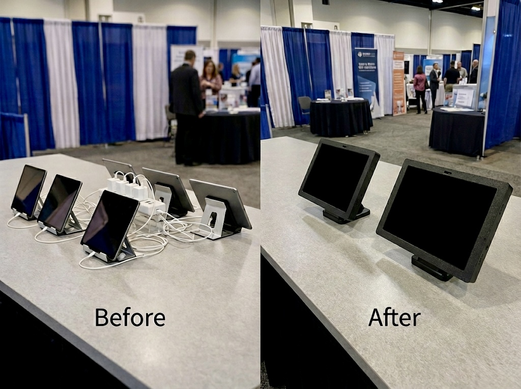 Before vs After comparison showing messy cables vs clean integration