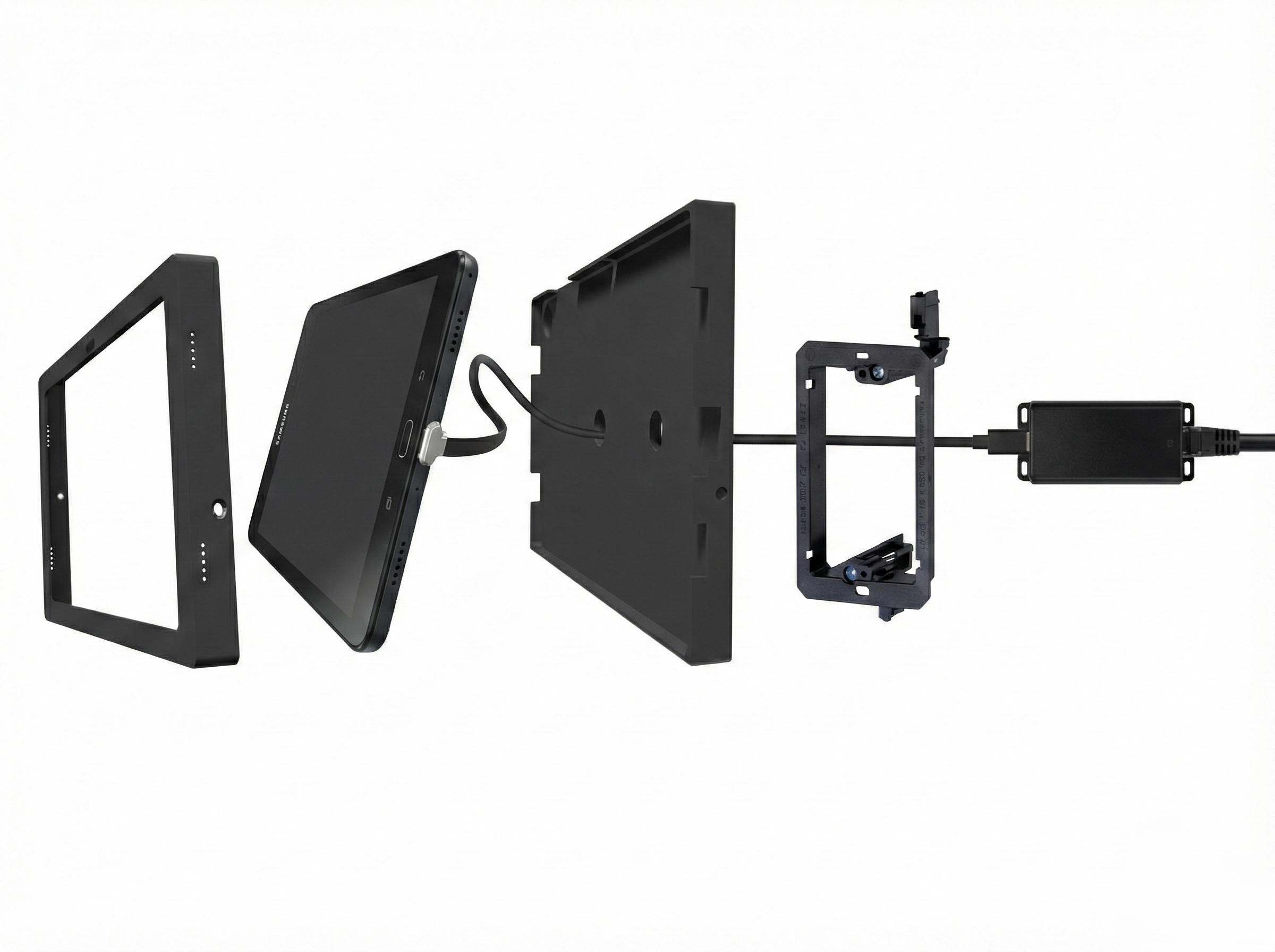3D cutaway showing Cat6 cabling in wall with PoE integration